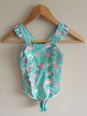 Tommy Bahama Aqua Girls One-Piece with Pink Flamingo Size 6